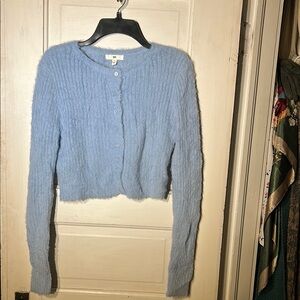 BP Light Blue Ribbed Knit Cropped Cardigan Sweater